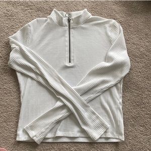 Hollister Ribbed Half-Zip Ribbed White Sweater